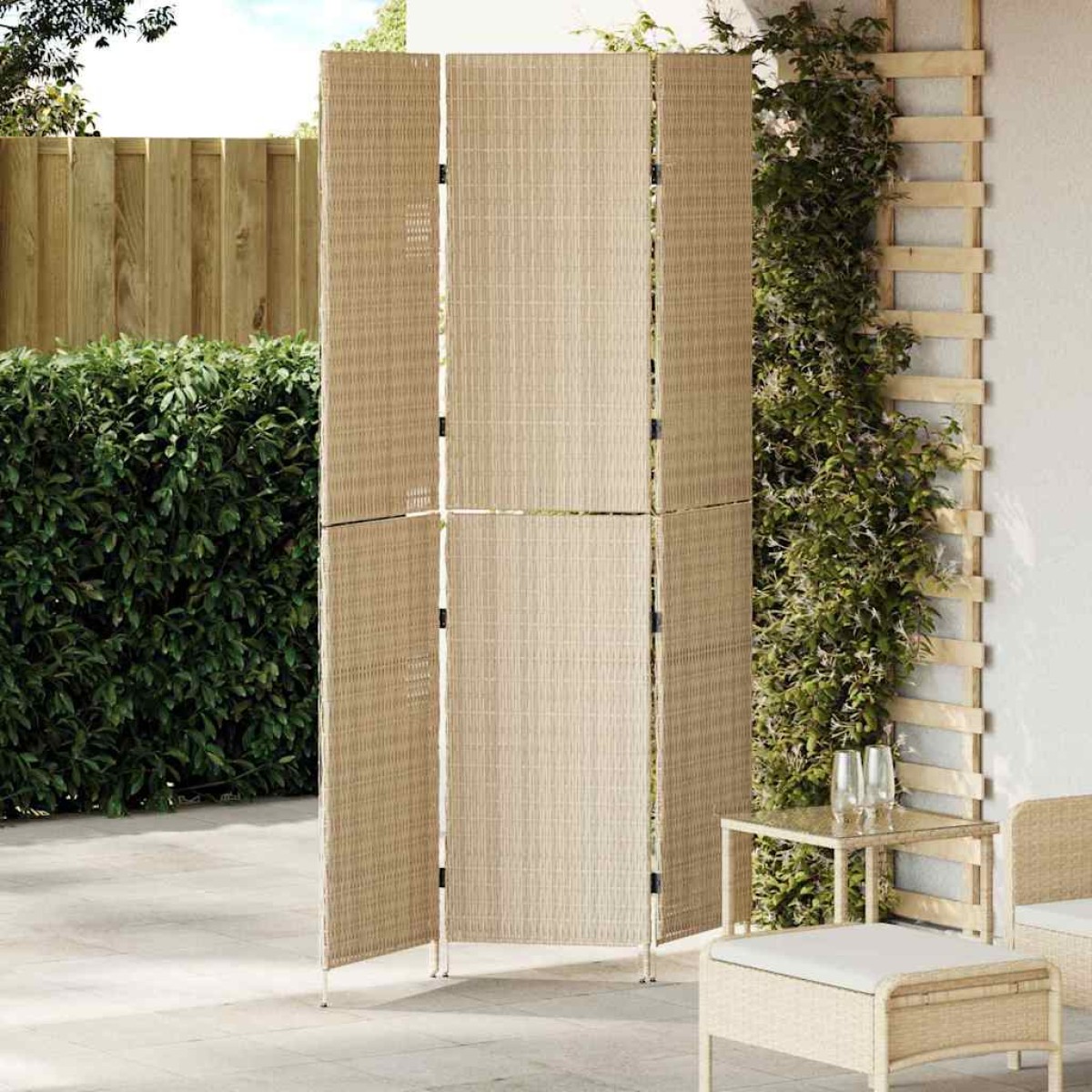 vidaXL Διαχωριστικό Δωματίου Μπεζ 147 x 180 cm συνθετικό ρατάν