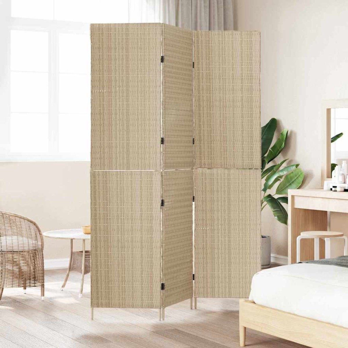 vidaXL Διαχωριστικό Δωματίου Μπεζ 147 x 180 cm συνθετικό ρατάν