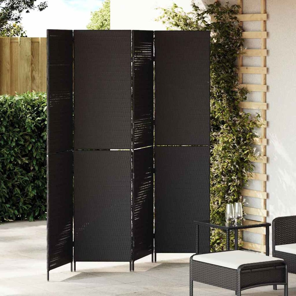 vidaXL Διαχωριστικό Δωματίου Μαύρο 195 x 180 εκ. συνθετικό ρατάν