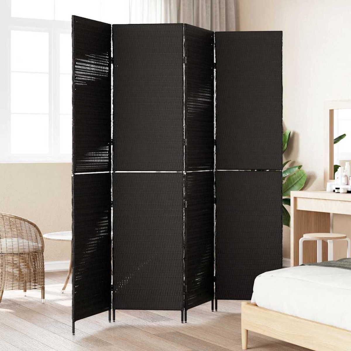 vidaXL Διαχωριστικό Δωματίου Μαύρο 195 x 180 εκ. συνθετικό ρατάν