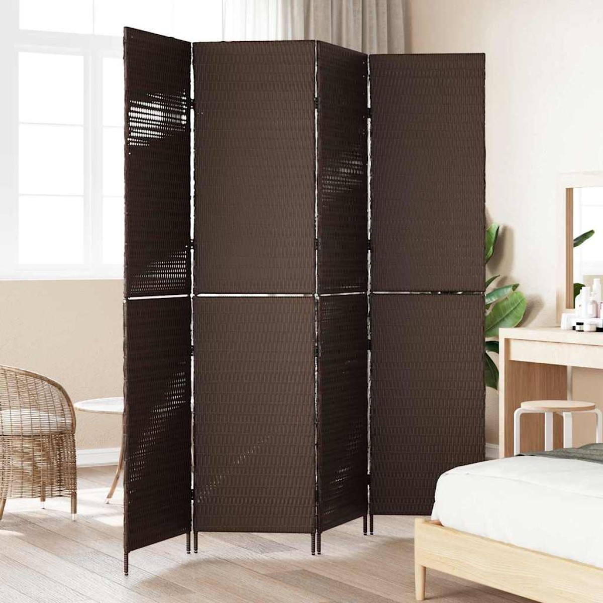 vidaXL Διαχωριστικό Δωματίου Καφέ 195 x 180 εκ. συνθετικό ρατάν