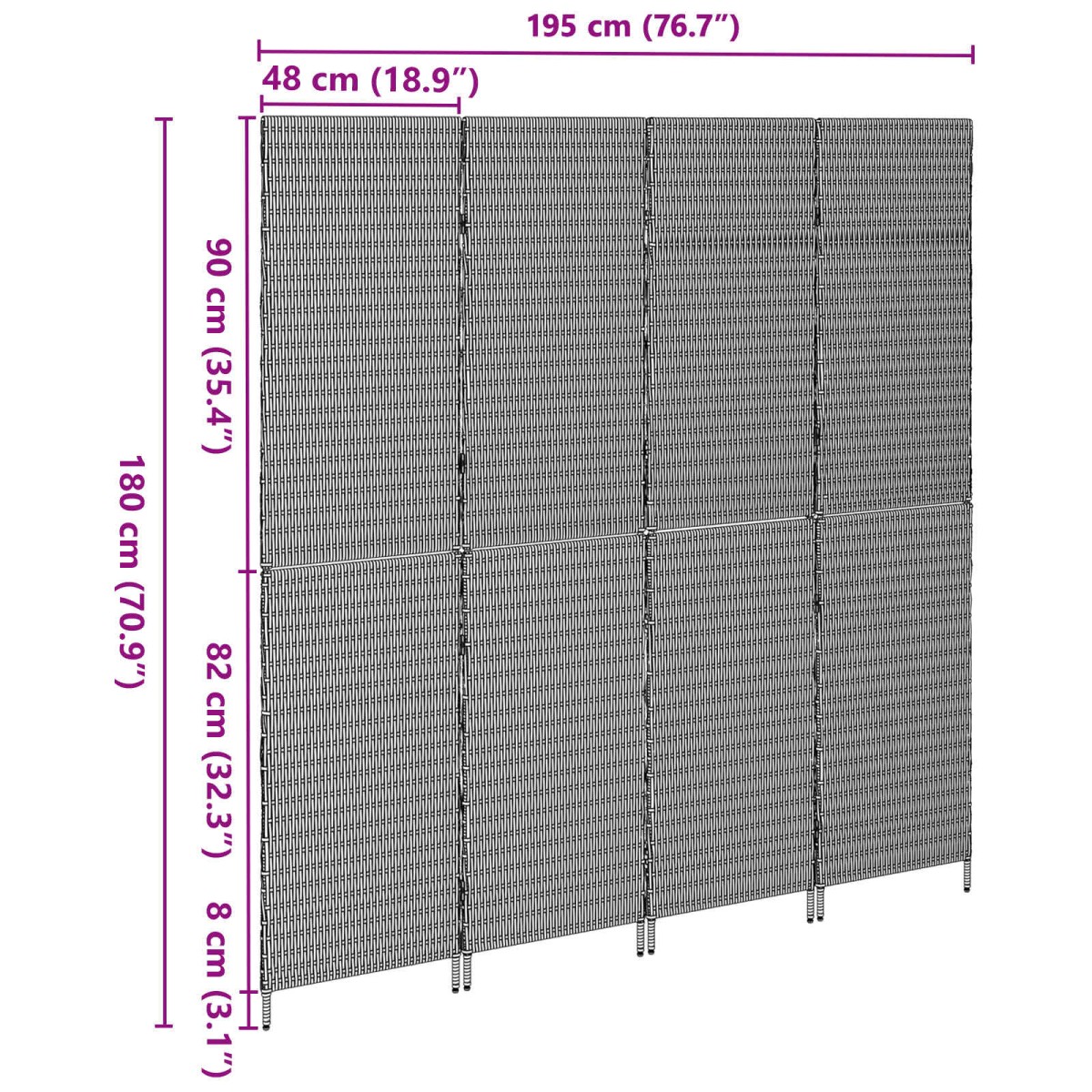 vidaXL Διαχωριστικό Δωματίου Γκρι 195 x 180 εκ. συνθετικό ρατάν