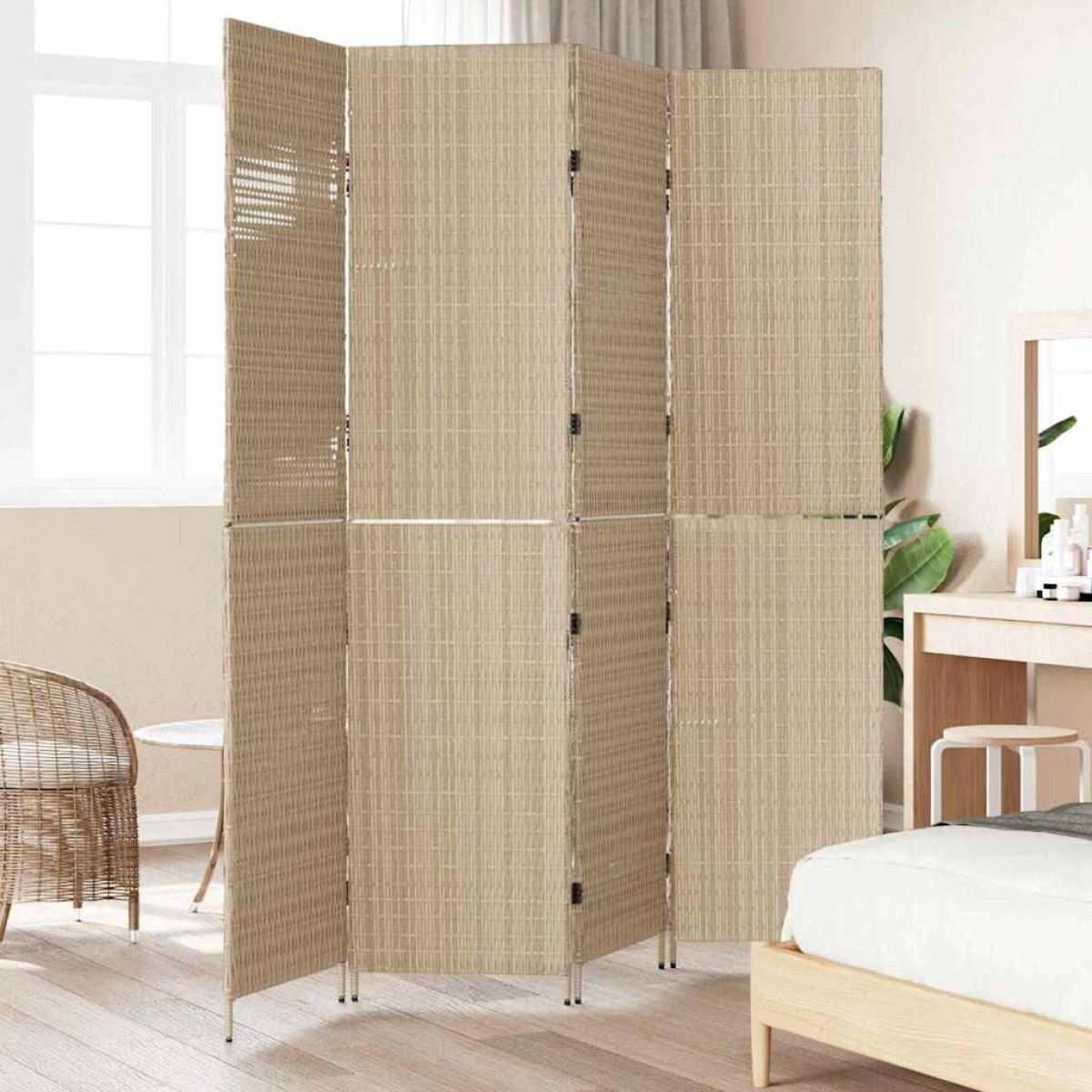 vidaXL Διαχωριστικό Δωματίου Μπεζ 195 x 180 εκ. συνθετικό ρατάν