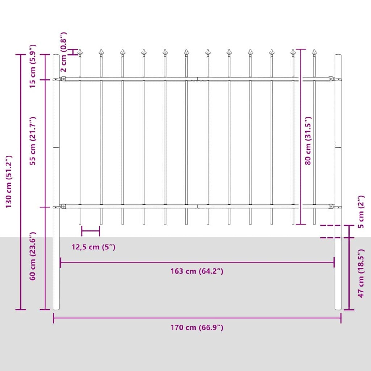 vidaXL Φράχτης Κήπου WOERDEN 1,7 x 0,8 m Ατσάλι με Πούδρα Γκρι