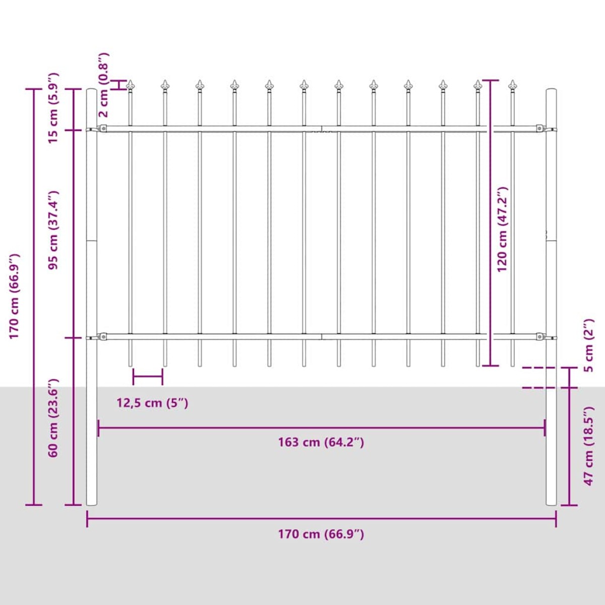vidaXL Φράχτης Κήπου WOERDEN 1,7 x 1,2 m Ατσάλι με Πούδρα Γκρι
