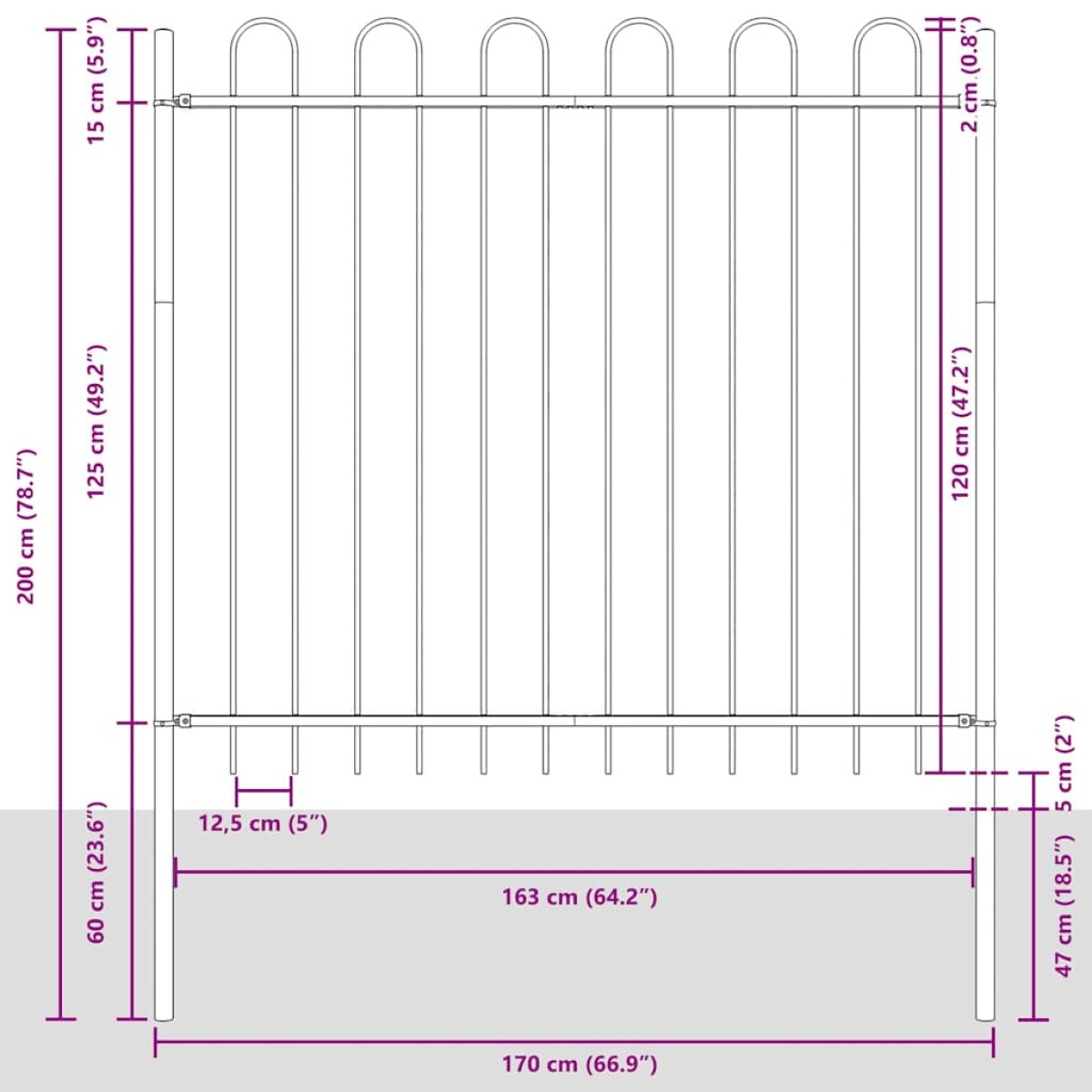 vidaXL Φράχτης Κήπου BOXTEL 1,7 x 1,5 m Ατσάλι με Πούδρα Γκρι