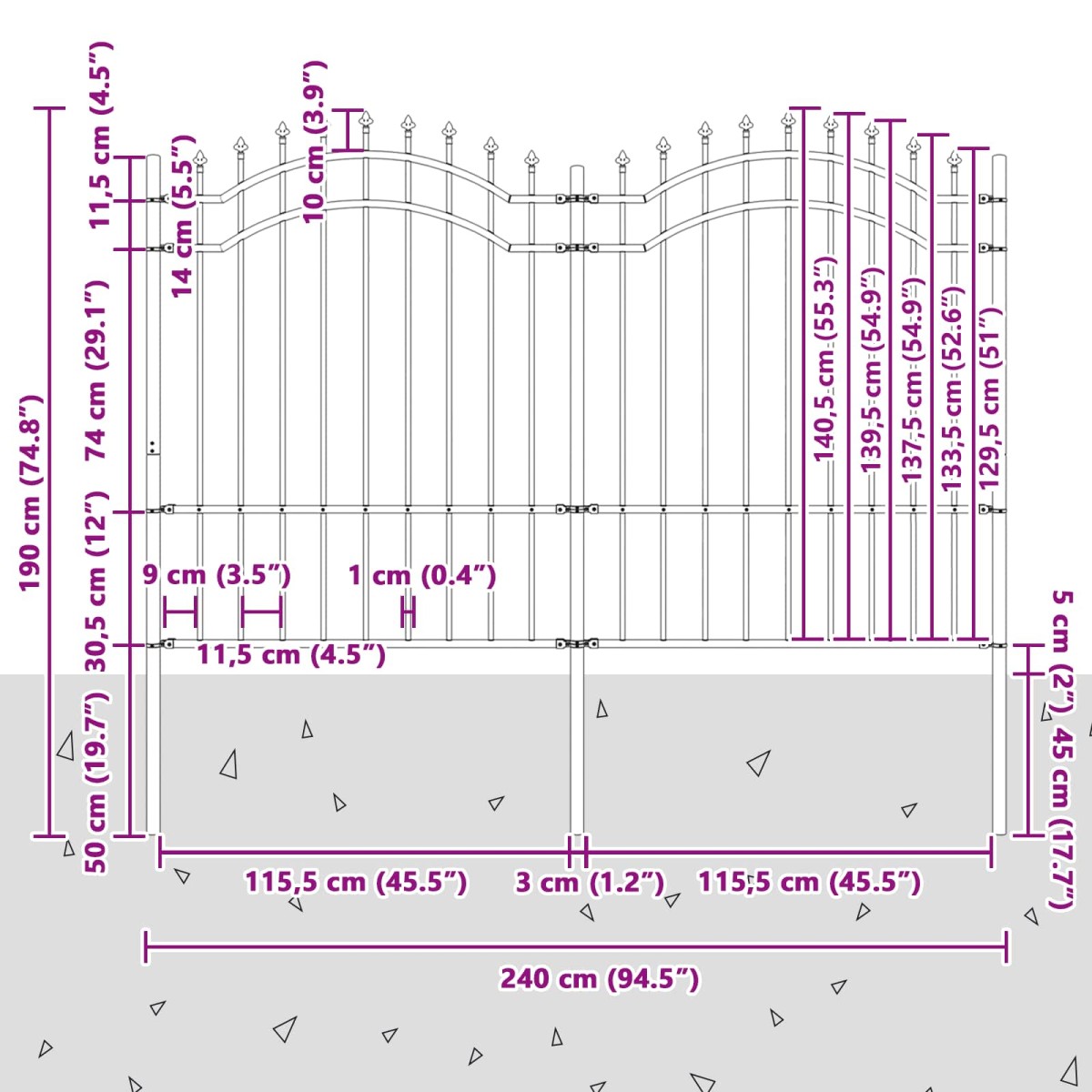 vidaXL Φράχτης Κήπου WOERDEN 240 x 190 cm Ατσάλι με Επικάλυψη Πούδρας