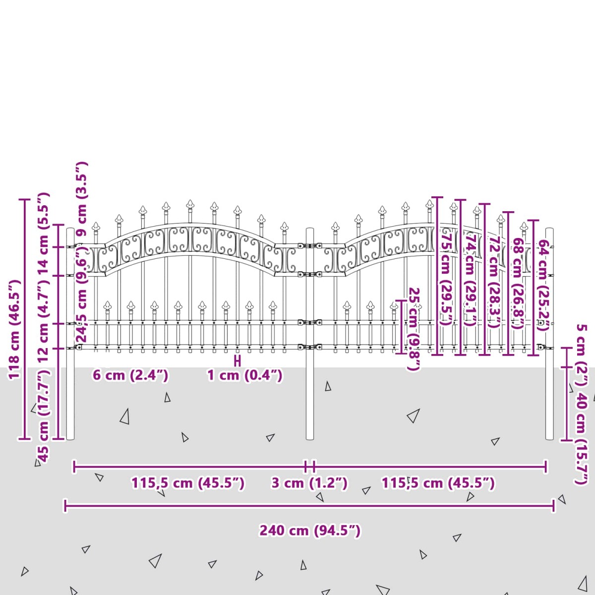 vidaXL Φράχτης Κήπου KAMPEN 240 x 118 εκ Ατσάλι με Επικάλυψη Πούδρας