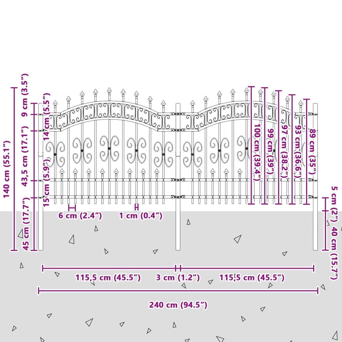 vidaXL Φράχτης Κήπου KAMPEN 240 x 140 cm Ατσάλι με Επικάλυψη Πούδρας