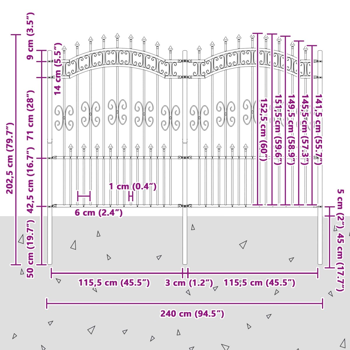 vidaXL Φράχτης Κήπου KAMPEN 240 x 202,5 εκ Ατσάλι με Επικάλυψη Πούδρας
