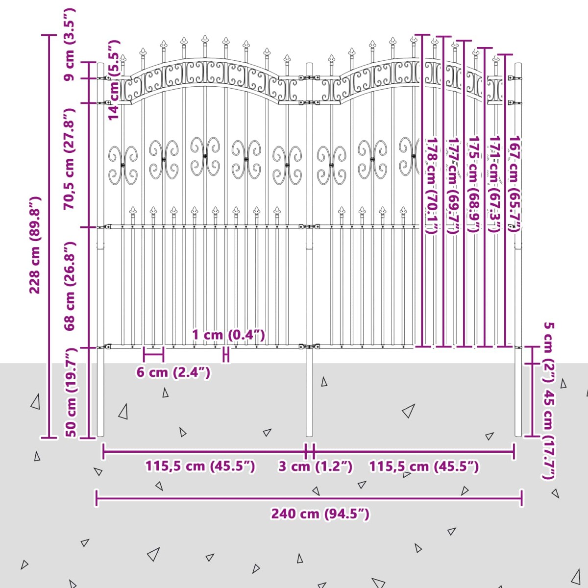 vidaXL Φράχτης Κήπου KAMPEN 240 x 228 εκ Ατσάλι με Επικάλυψη Πούδρας
