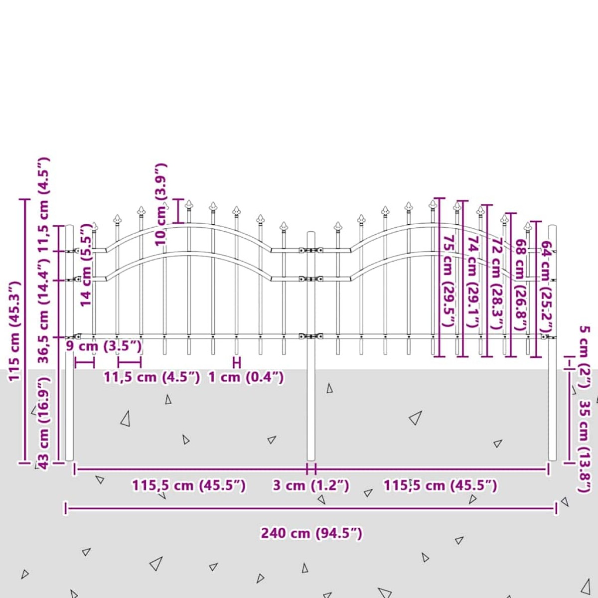 vidaXL Φράχτης Κήπου WOERDEN 240 x 115 cm Ατσάλι με Επικάλυψη Πούδρας