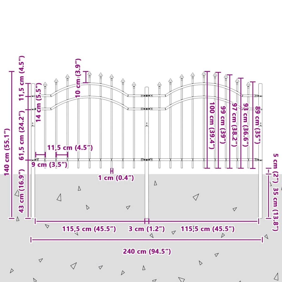 vidaXL Φράχτης Κήπου WOERDEN 240 x 140 cm Ατσάλι με Επικάλυψη Πούδρας