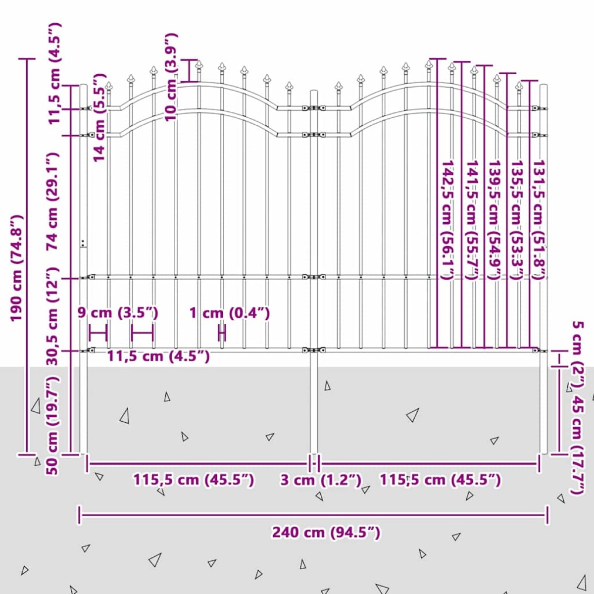 vidaXL Φράχτης Κήπου WOERDEN 240 x 190 cm Ατσάλι με Επικάλυψη Πούδρας