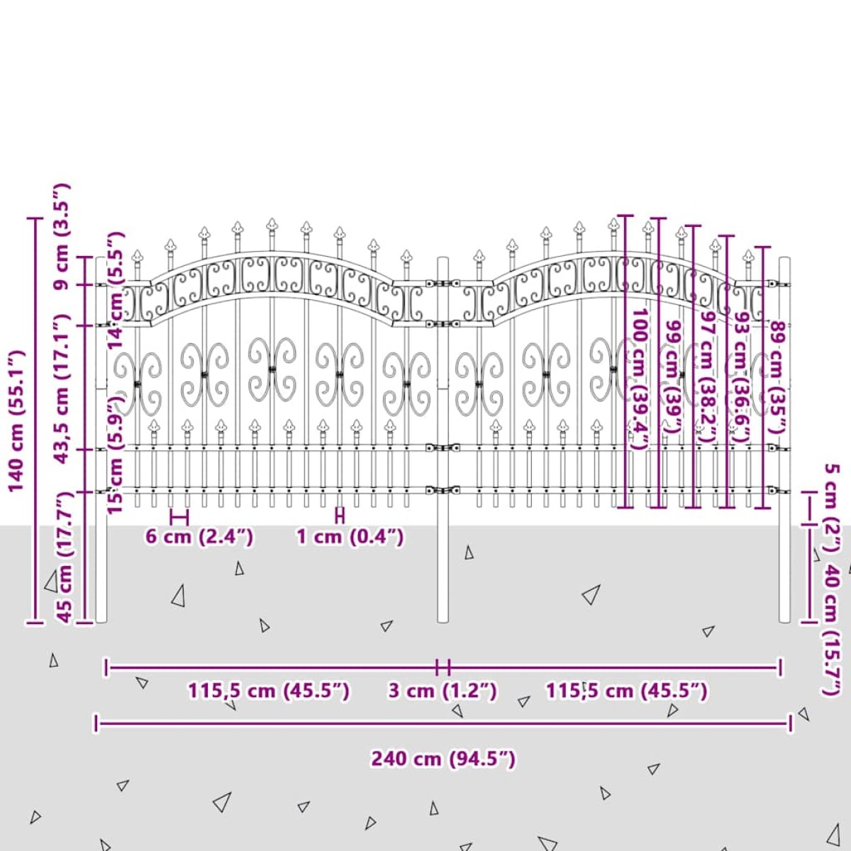 vidaXL Φράχτης Κήπου KAMPEN 240 x 140 cm Ατσάλι με Επικάλυψη Πούδρας