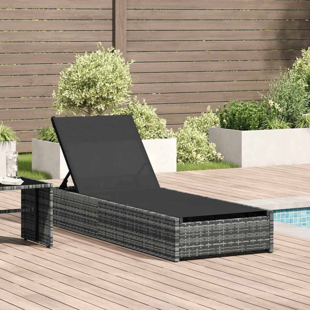 vidaXL Ξαπλώστρα Γκρι 200.5 x 70 x 75 εκ συνθετικό ρατάν
