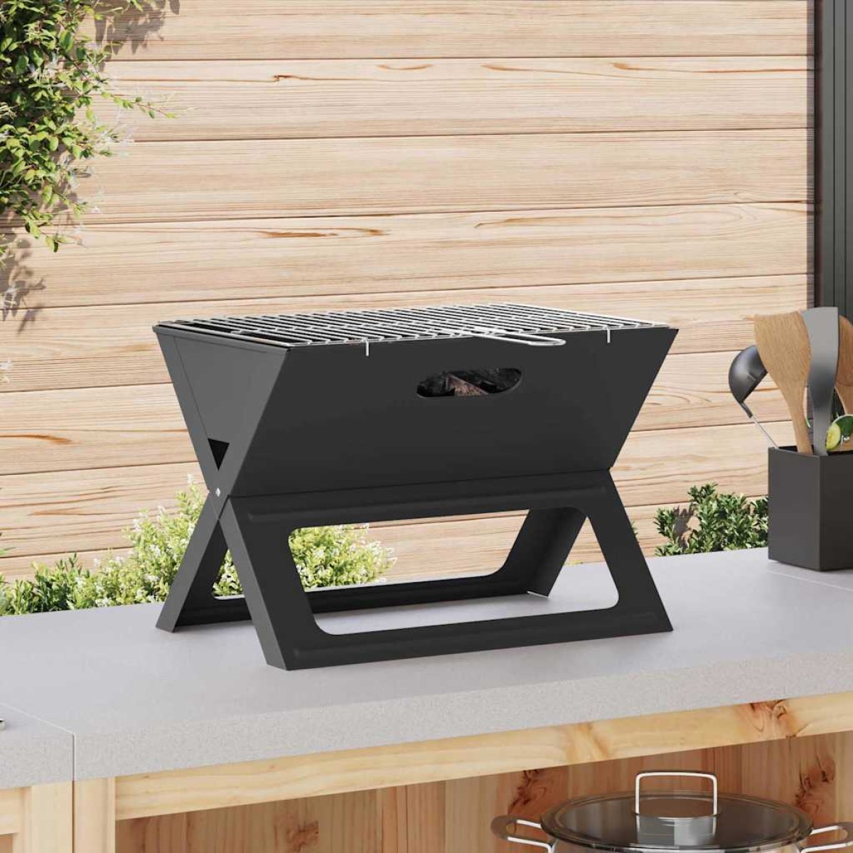 vidaXL Εξωτερική ψησταριά 46 x 31 x 31 εκ. Ατσάλι Μαύρο