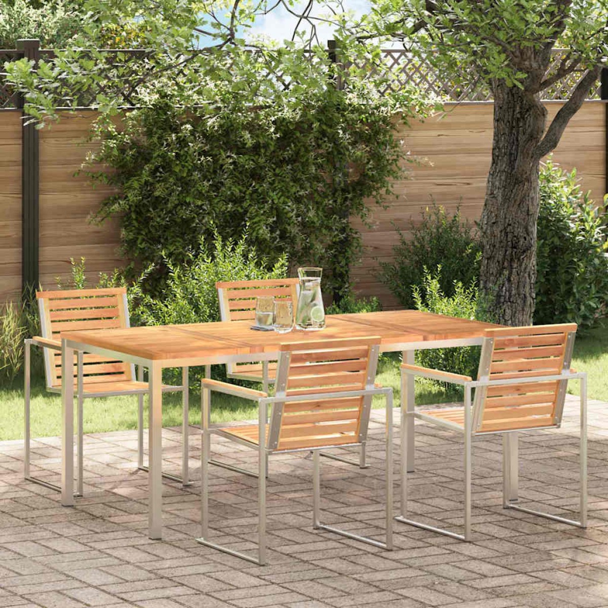 vidaXL Τραπεζαρία 180x90x75 εκ. Στερεό Τεϊκ Ξύλο και Ανοξείδωτο Ατσάλι