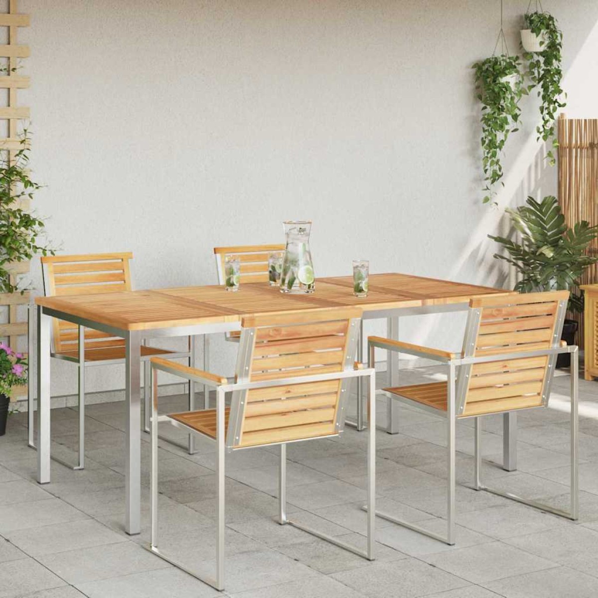 vidaXL Τραπεζαρία 180x90x75 εκ. Στερεό Τεϊκ Ξύλο και Ανοξείδωτο Ατσάλι