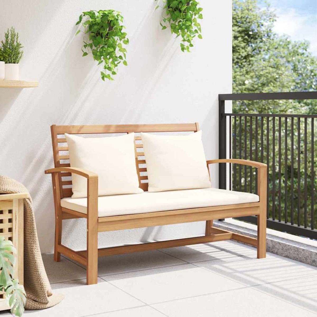 vidaXL παγκάκι Καφέ και Κρέμα 110 x 66 x 76 εκ Στερεό Ξύλο Τίκ