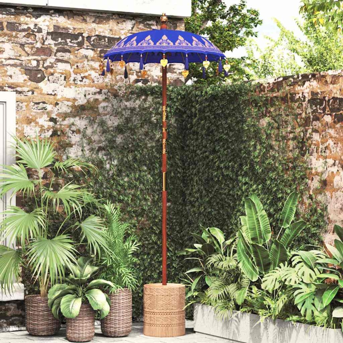 vidaXL Μπαλινέζικη Ομπρέλα Μπλε 125 x 125 x 260 εκ Βαμβάκι