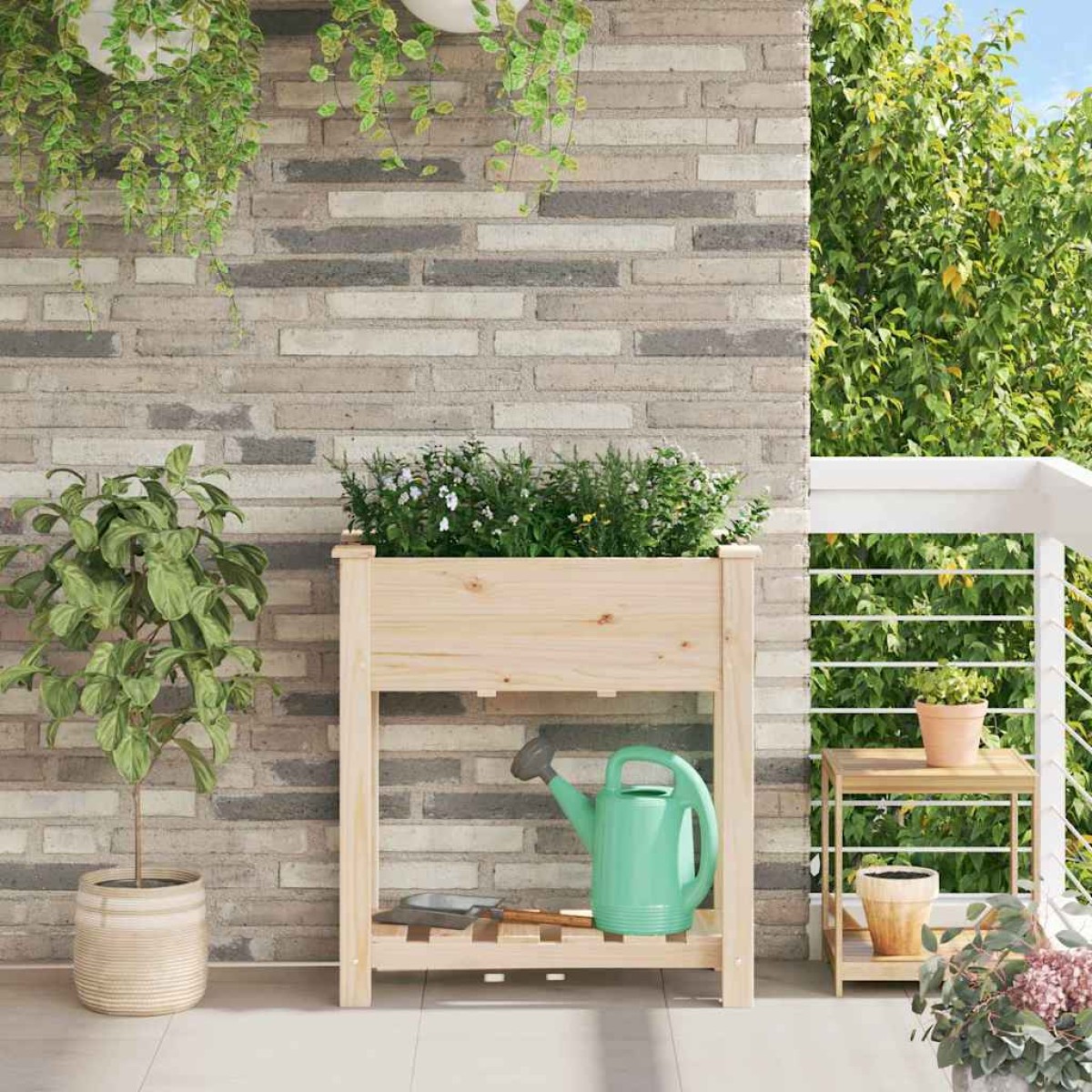 vidaXL Γλάστρα Κήπου Μπεζ 71 x 37 x 76,5 εκ Στερεό Ξύλο Πεύκου