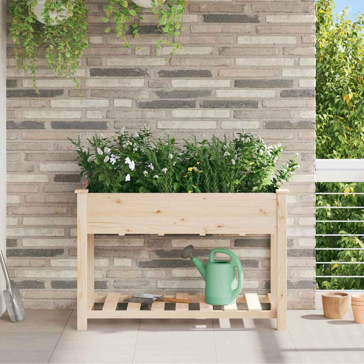 vidaXL Γλάστρα Κήπου Μπεζ 115 x 59 x 76,5 εκ Στερεό Ξύλο Πεύκου