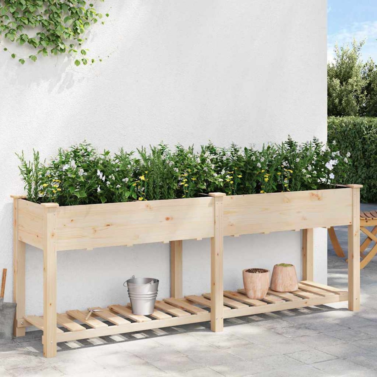 vidaXL Γλάστρα Κήπου Μπεζ 203 x 53 x 76,5 εκ Στερεό Ξύλο Πεύκου