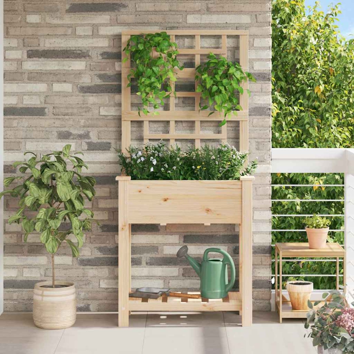 vidaXL Γλάστρα Κήπου Μπεζ 71 x 38 x 152 εκ. Στερεό Ξύλο Πεύκου