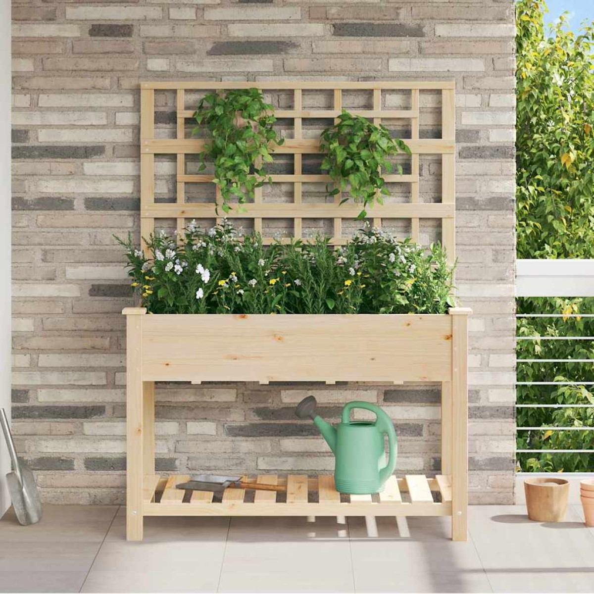 vidaXL Γλάστρα Κήπου Μπεζ 115 x 60,5 x 153 εκ. Στερεό Ξύλο Πεύκου