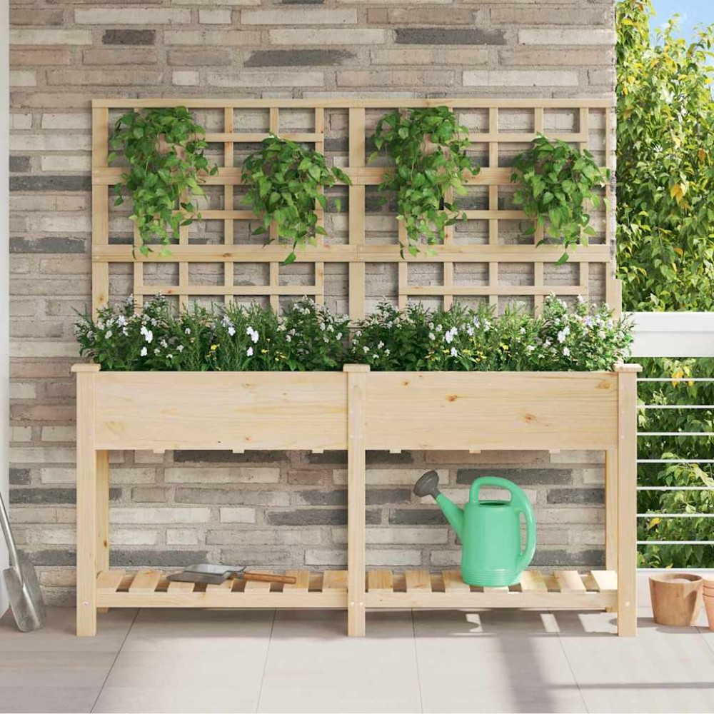 vidaXL Γλάστρα Κήπου Μπεζ 161 x 46 x 152,5 εκ. Στερεό Ξύλο Πεύκου