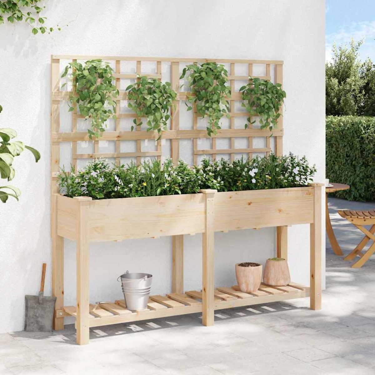 vidaXL Γλάστρα Κήπου Μπεζ 161 x 46 x 152,5 εκ. Στερεό Ξύλο Πεύκου