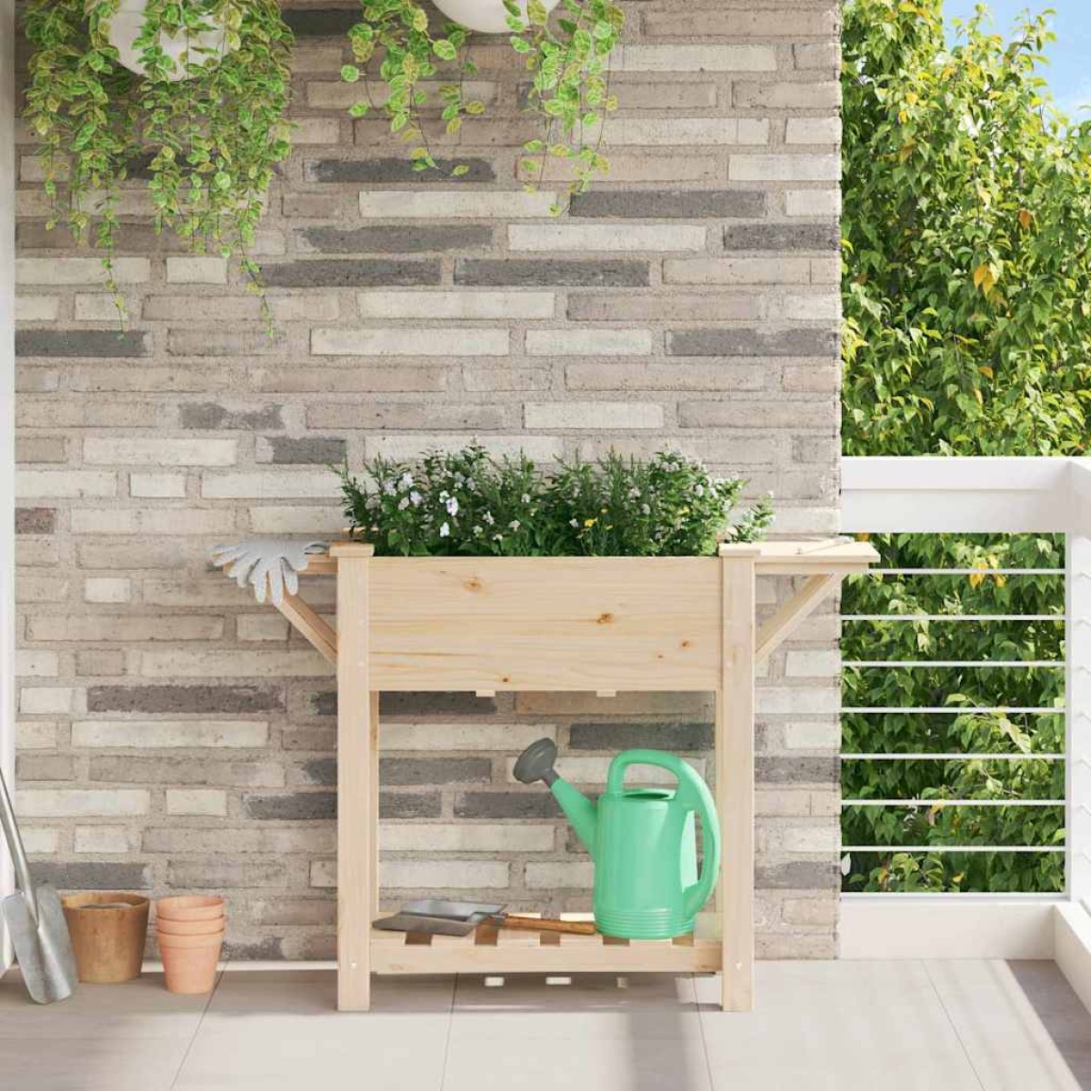 vidaXL Γλάστρα Κήπου Μπεζ 111 x 37 x 76,5 εκ. Στερεό Ξύλο Πεύκου