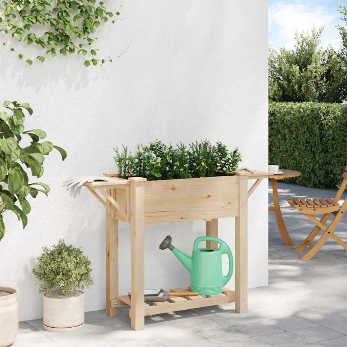 vidaXL Γλάστρα Κήπου Μπεζ 111 x 37 x 76,5 εκ. Στερεό Ξύλο Πεύκου