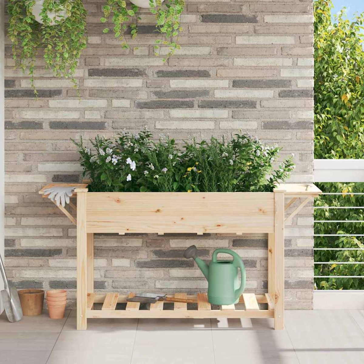 vidaXL Γλάστρα Κήπου Μπεζ 155 x 59 x 76,5 εκ. Στερεό Ξύλο Πεύκου