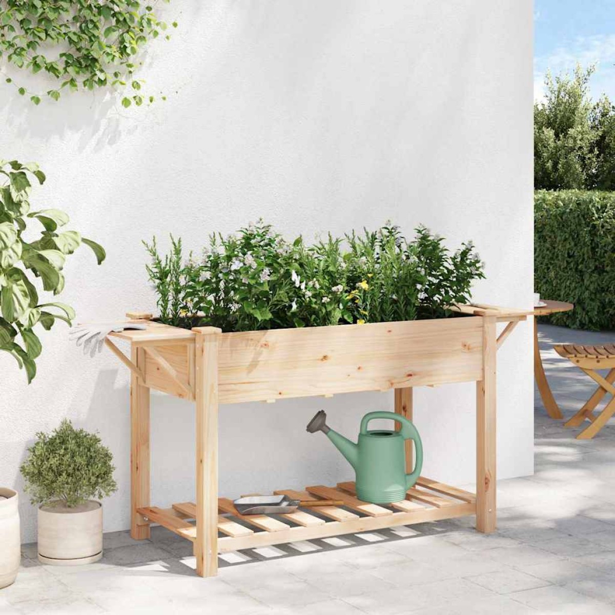 vidaXL Γλάστρα Κήπου Μπεζ 155 x 59 x 76,5 εκ. Στερεό Ξύλο Πεύκου