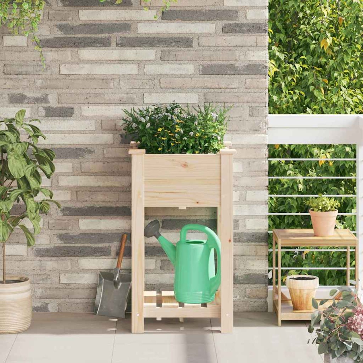 vidaXL Γλάστρα Κήπου Μπεζ 45 x 45 x 76,5 εκ Στερεό Ξύλο Πεύκου