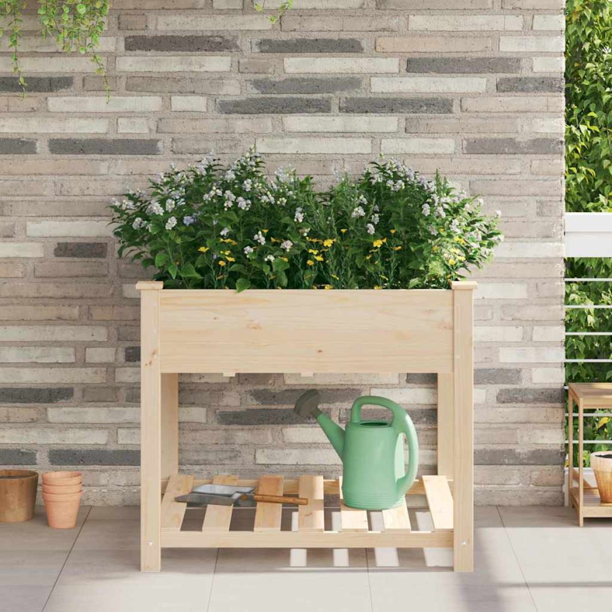 vidaXL Γλάστρα Κήπου Μπεζ 90 x 90 x 76,5 εκ Στερεό Ξύλο Πεύκου