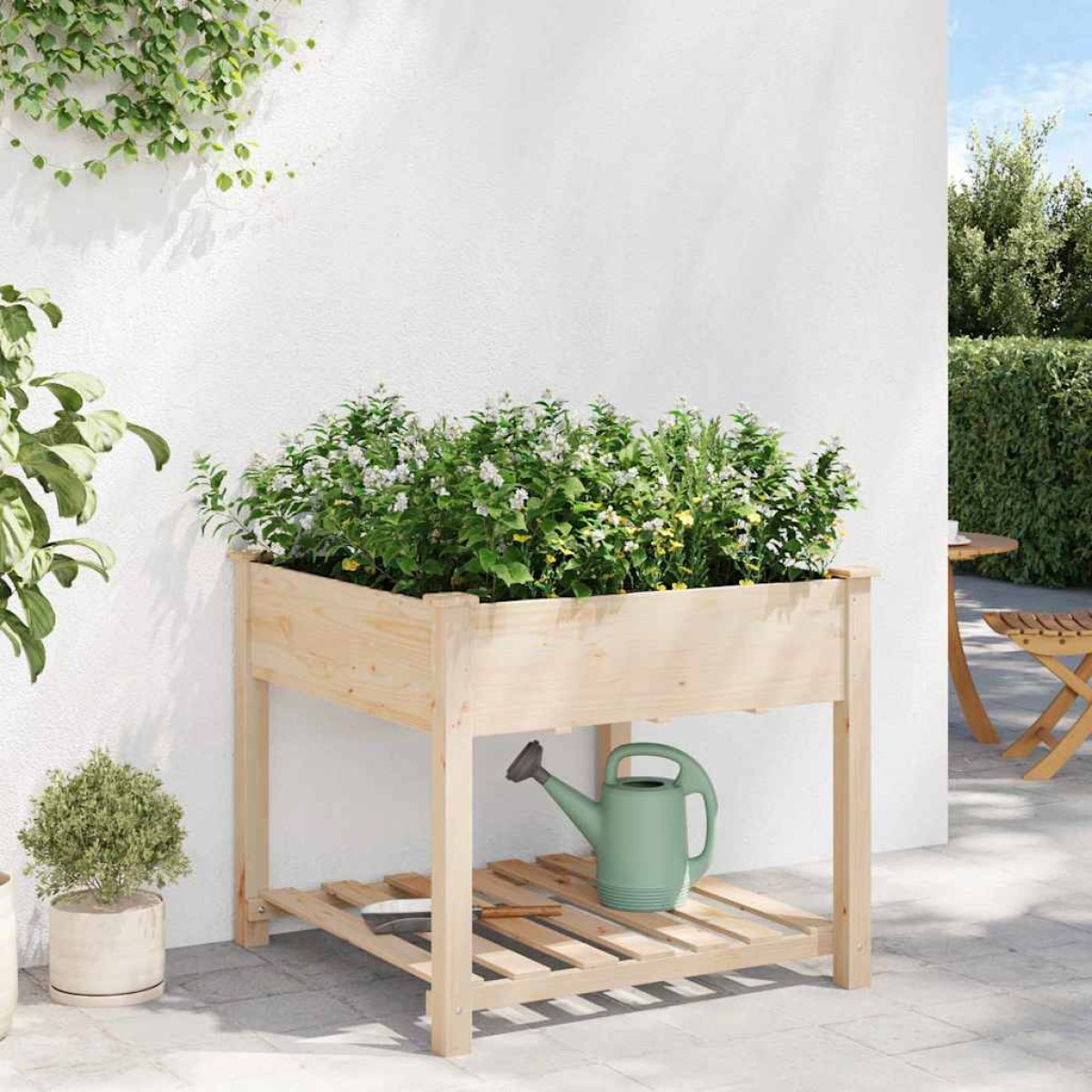 vidaXL Γλάστρα Κήπου Μπεζ 90 x 90 x 76,5 εκ Στερεό Ξύλο Πεύκου
