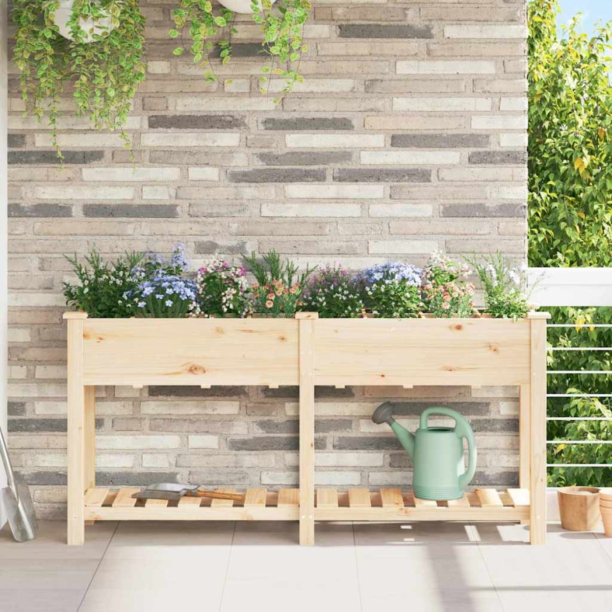 vidaXL Γλάστρα Κήπου Μπεζ 161,5 x 45 x 76,5 εκ. Στερεό Ξύλο Πεύκου