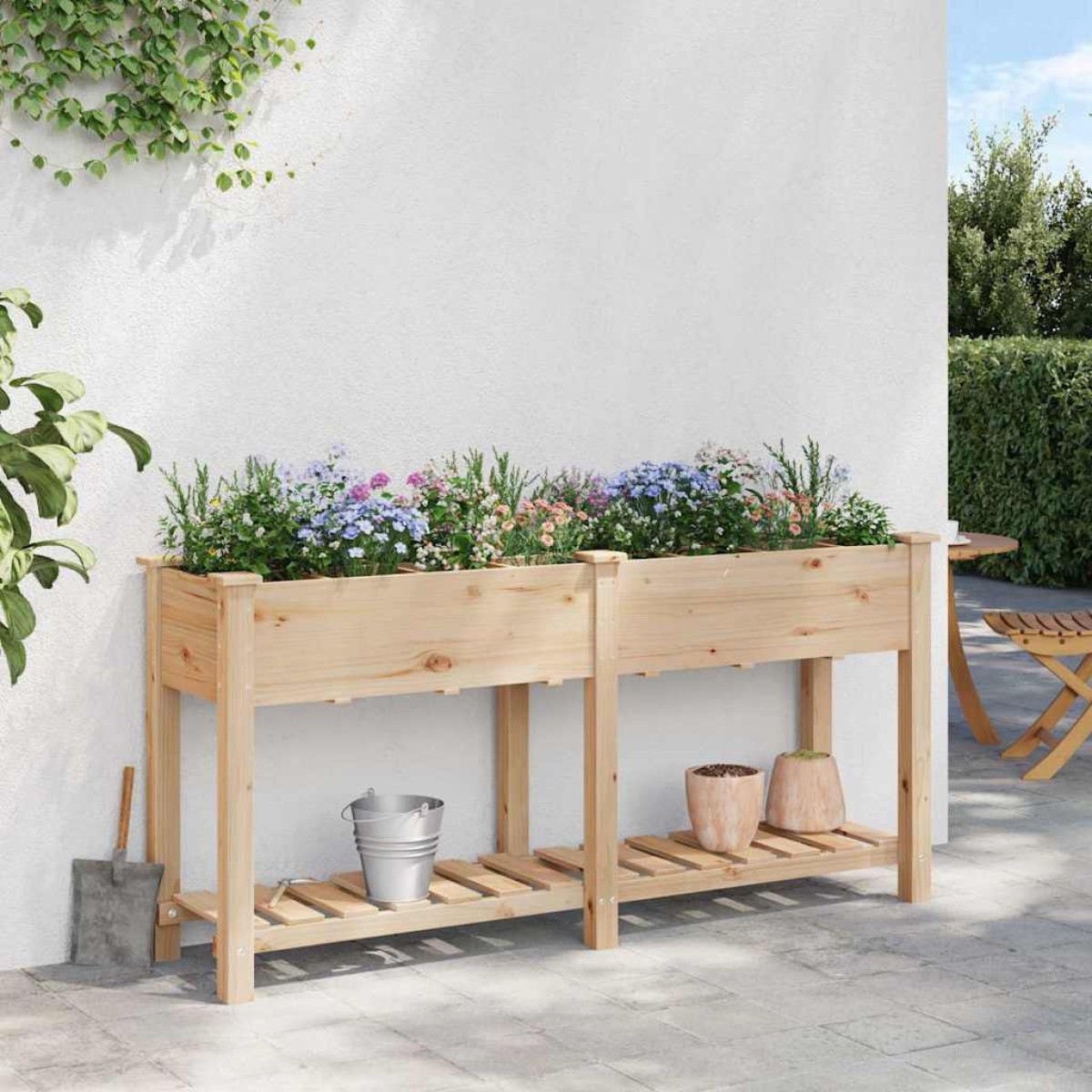 vidaXL Γλάστρα Κήπου Μπεζ 161,5 x 45 x 76,5 εκ. Στερεό Ξύλο Πεύκου