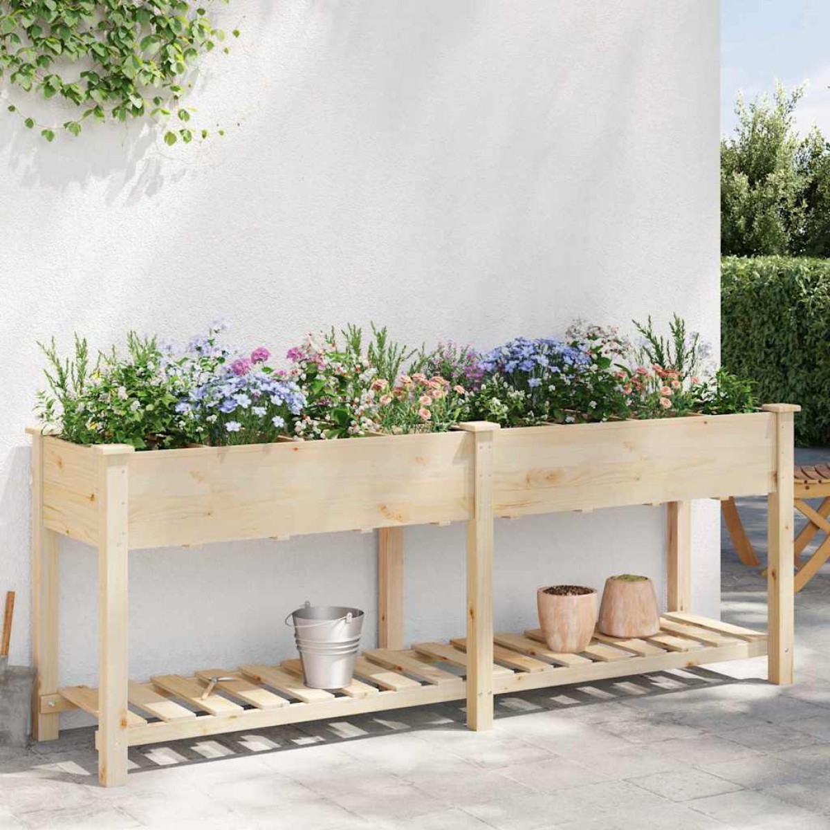 vidaXL Γλάστρα Κήπου Μπεζ 203,5 x 53 x 76,5 εκ Στερεό Ξύλο Πεύκου
