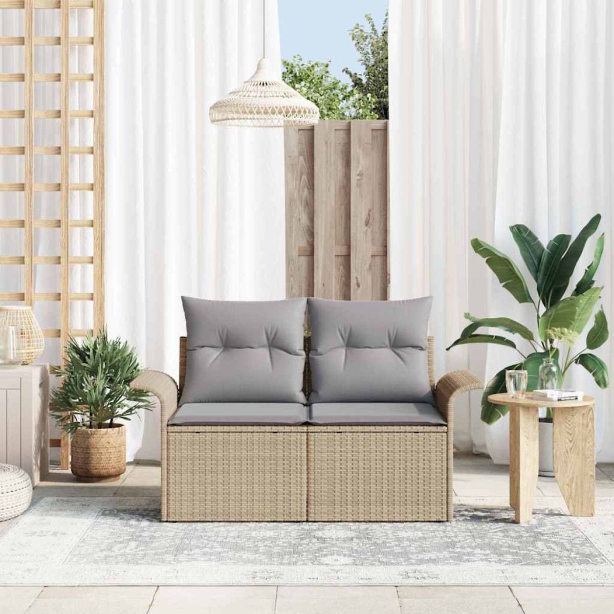 vidaXL Καναπές Κήπου Μπεζ 141 x 62 x 69 εκ. συνθετικό ρατάν