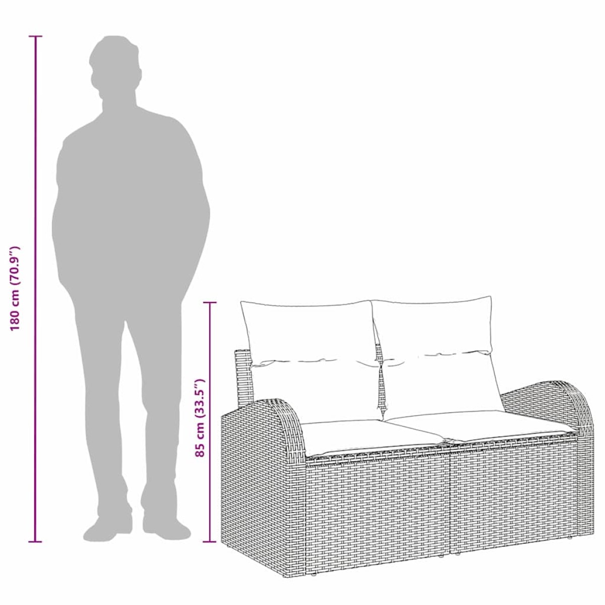 vidaXL Καναπές Κήπου με μαξιλάρι Καφέ 124 x 62 x 69cm συνθετικό ρατάν