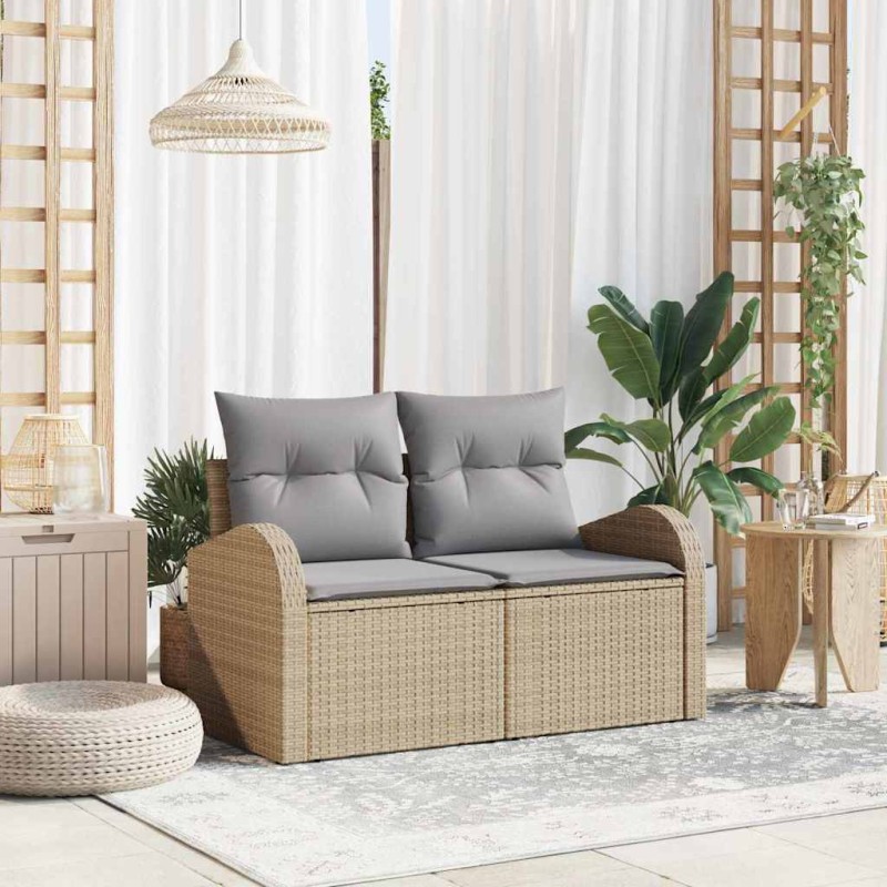 vidaXL Καναπές Κήπου με μαξιλάρι Μπεζ 124 x 62 x 69cm συνθετικό ρατάν