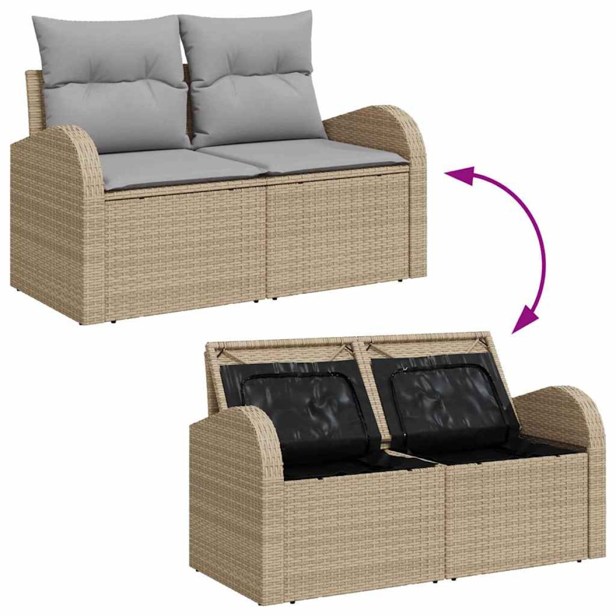 vidaXL Καναπές Κήπου με μαξιλάρι Μπεζ 124 x 62 x 69cm συνθετικό ρατάν
