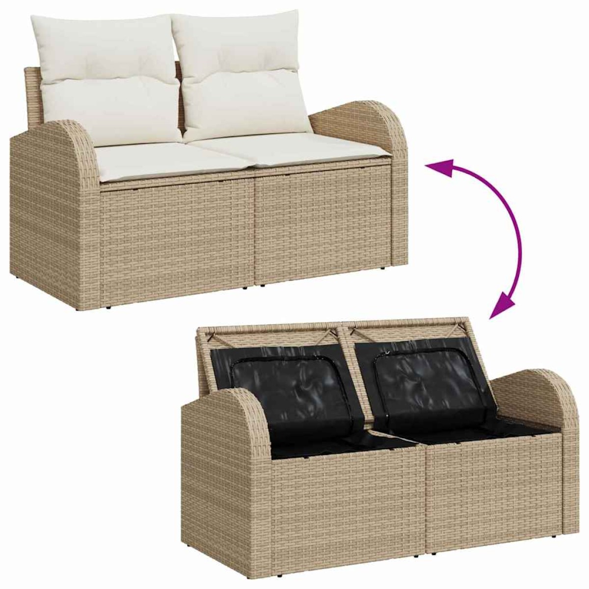 vidaXL Καναπές Κήπου με μαξιλάρι Μπεζ 124 x 62 x 69cm συνθετικό ρατάν