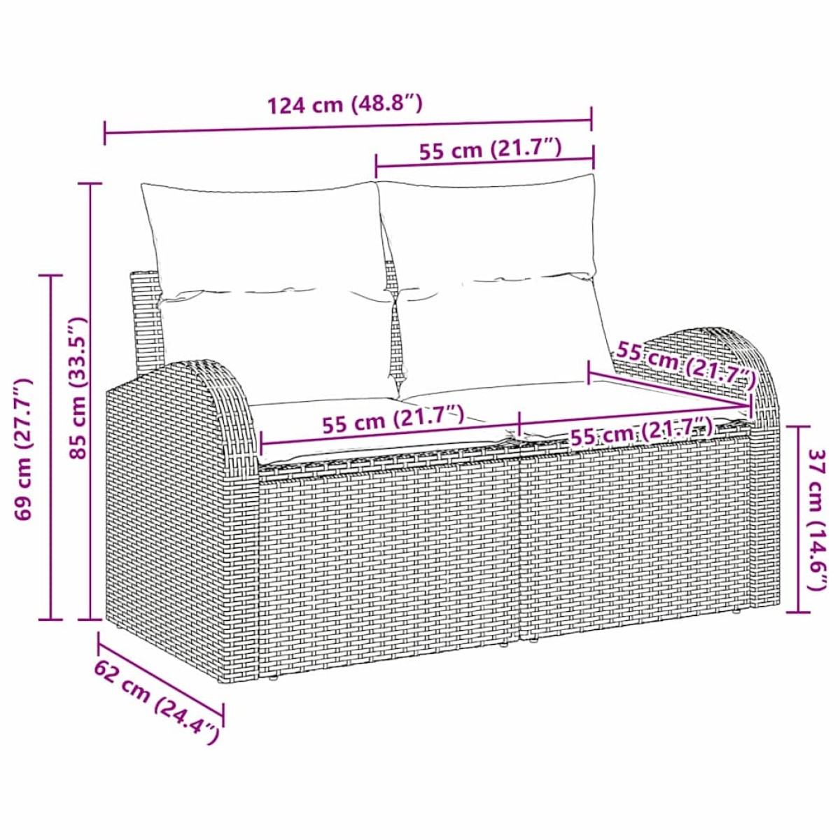 vidaXL Καναπές Κήπου με μαξιλάρι Μπεζ 124 x 62 x 69cm συνθετικό ρατάν