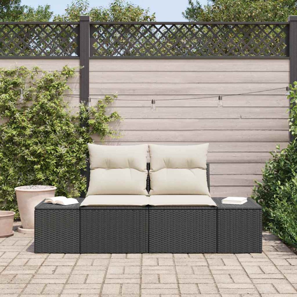 vidaXL Καναπές Κήπου Μαύρο 184 x 62 x 69 εκ. συνθετικό ρατάν