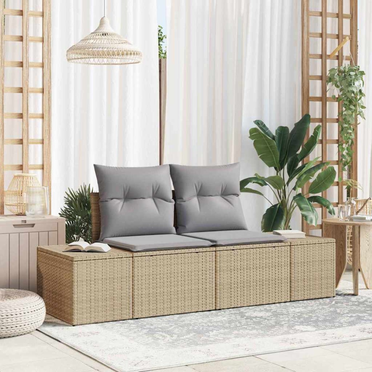 vidaXL Καναπές Κήπου Μπεζ 184 x 62 x 69 εκ. συνθετικό ρατάν
